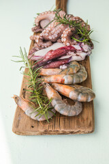 Mixed Seafood Contain octopus, prawns, Calamari Squids. Seafood and meat platter. Mediterranean cuisine restaurant food.