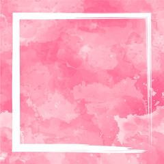 Fototapeta premium Pink marbled watercolor frame background with a square frame of white paint, ideal for an invitation or anniversary card