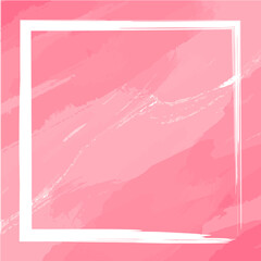 Pink marbled watercolor frame background with a square frame of white paint, ideal for an invitation card