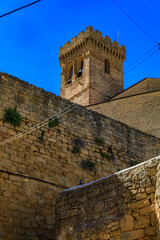 Gothic fortress walls surrounding the Romanesque Iglesia de Santa Maria church built in 11th -14th...