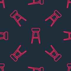 Red line Chair icon isolated seamless pattern on black background. Vector