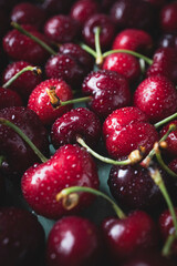 Close-up of delicious fresh and freshly washed cherries