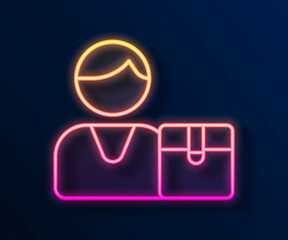 Glowing neon line Buyer icon isolated on black background. Vector