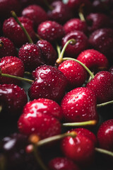 Close-up of delicious fresh and freshly washed cherries