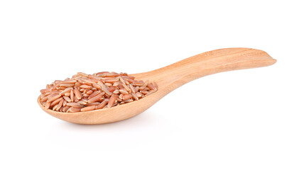 Organic Red Jasmine Rice in spoon on white background