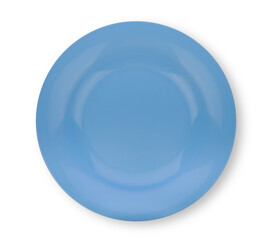 Empty dark blue bowl on white background.