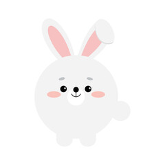 Circle farm rabbit animal face icon isolated on white background. Cute cartoon bunny round shape kawaii avatar for kids character. Vector flat hare clip art illustration mobile ui game application.