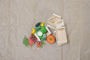 Aliments miniatures - cagettes fruits et légumes du marché