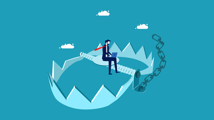 Thought trap. A businessman is working on a trap. business concept vector illustration