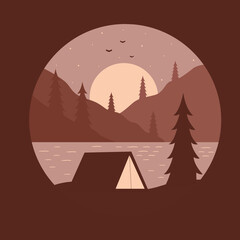 Camping with beauty view at late afternoon graphic illustration vector art t-shirt design