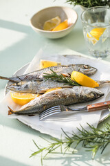 Mackerel fish cooking food preparing. Healthy Nutritious food.