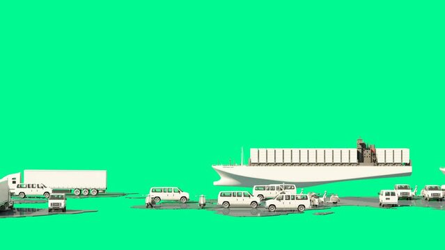 Global logistics network isometric illustration Icons set of air cargo trucking rail transportation maritime shipping On-time delivery Vehicles designed to carry large cargo 
3d rendering animation