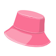 Pink panama hat isolated on white background.  Women's and men's accessory.  Hat in cartoon style. Vector illustration.
