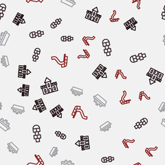 Set line Sand castle, Hopscotch, Sandbox with sand and Slide playground on seamless pattern. Vector