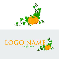 Pumpkin logo, isolated on white background, pumpkin sign, fresh vegetables. Pumpkin icon. Farm stand sign.