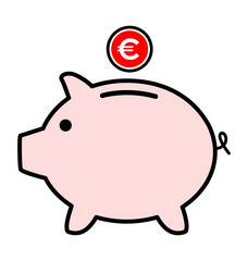 Piggy bank flat icon, sign vector with euro web symbol. Money income, economic graphic button