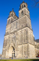 Fototapeta na wymiar Front of the historic Magdeburger Dom church in Magdeburg, Germany