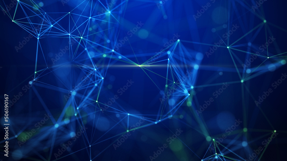 Poster abstract blue background with moving lines and dots. network connection. worldwide connection to the