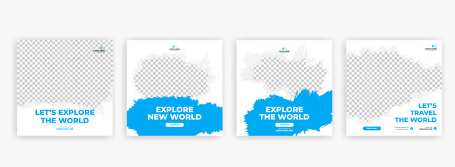 Traveling social media post banner template design, Tour travel holiday tourism marketing social media post