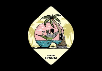 Man on hammock in skull shape illustration