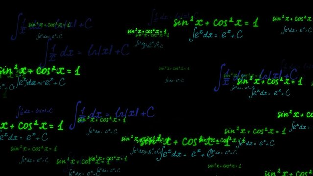 animation of falling and flashing formulas in algebra and trigonometry