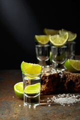 Tequila shots with lime and salt.