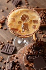 Cream and coffee cocktail with ice.