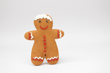 Gingerbread man christmas ginger cookie on white background