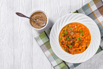 roast sweet potato and carrot soup with green peas