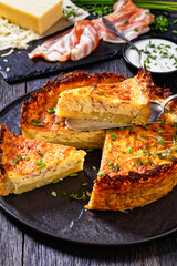 bacon and cheese quiche with hash brown crust