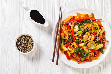 Stir Fry Vegetables on white plate, top view