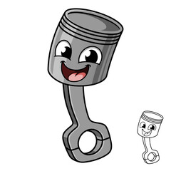 Happy Piston with Black and White Line Art Drawing