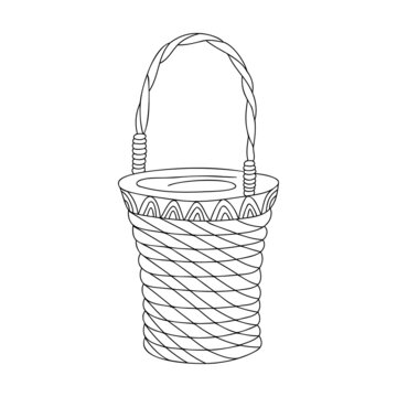 recommend clip art: Hand drawn wicker basket for a picnic or flowers isolated on a white background. Doodle, simple outline illustration. It can be used for decoration of textile, paper.