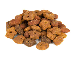 Cat's dry food snack crispy isolated on the white background