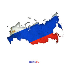 Flag of Russia in the form of a map. Shadow. Isolated on white background. Signs and symbols. Design element.