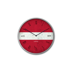 Wall clock in the color of the Latvia flag. Signs and symbols. Isolated on a white background. Design element.