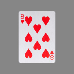 Eight of Hearts. Isolated on a gray background. Gamble. Playing cards.