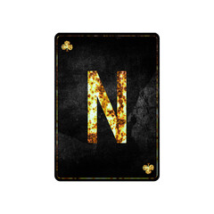 Letter N. Alphabet on vintage playing cards. Isolated on white background.
