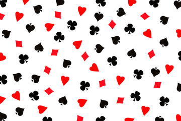 Different card suits on white background. Gambling concept.