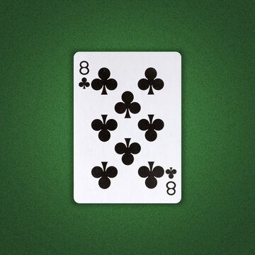 Eight of Clubs on a green poker background. Gamble. Playing cards.