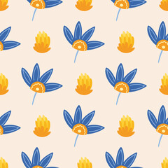 Flowers seamless pattern. Scandinavian style background. Vector illustration for fabric design, gift paper, baby clothes, textiles, cards