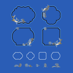 Chinese vintage frame with koi fish and splash water motif 