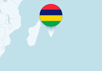 Africa with selected Mauritius map and Mauritius flag icon.