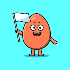 Cute cartoon Brown cute egg mascot character with white flag in modern design 