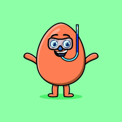 Cute cartoon brown cute egg diver with swimming glass in 3d modern style design