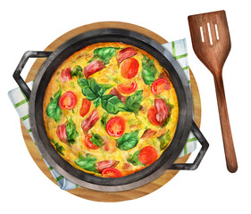 Frittata Italian omelette in cast iron pan