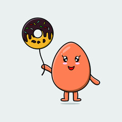 Cute cartoon brown cute egg floating with donuts balloon cartoon vector illustration 
