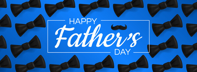 happy fathers day blue banner greeting card design with  bow ties vector illustration