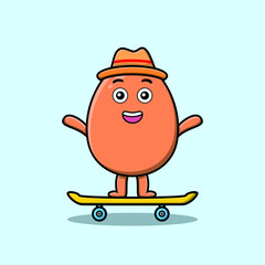 cute cartoon brown cute egg standing on skateboard with cartoon vector illustration style
