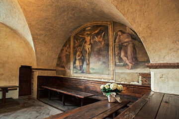 Ehemaliges Refektorium des Klosters in San Damiano, Assisi, Italien - obrazy, fototapety, plakaty